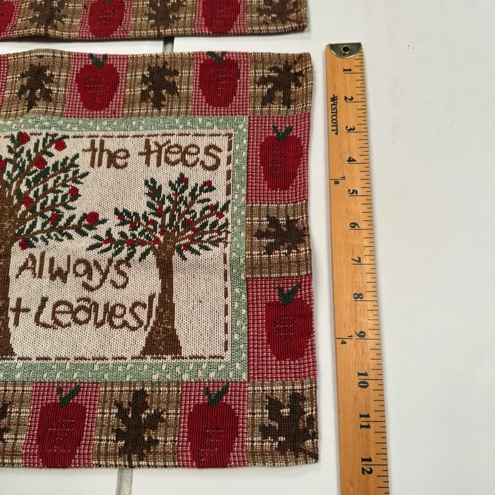 placemats 2pc set Apple tree graphic knit red green fall leaves teacher gift